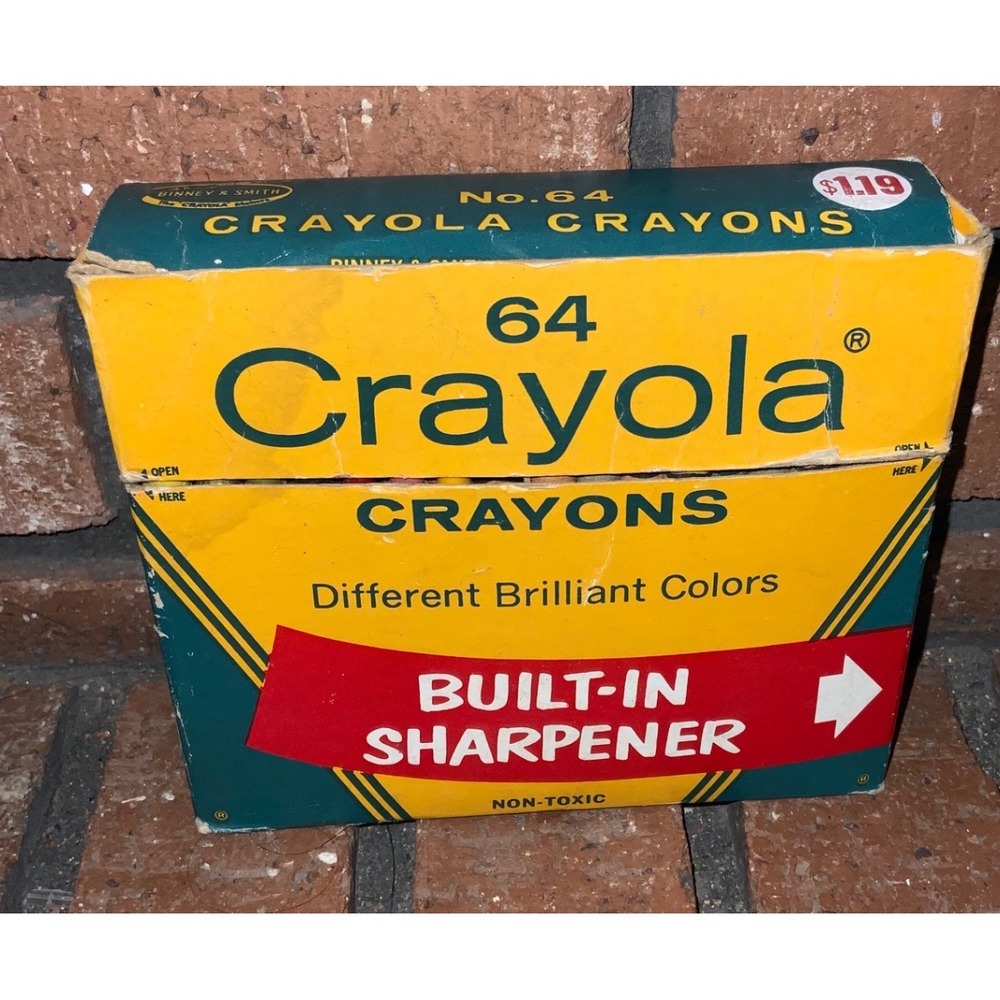 Vintage Crayola Crayons BINNEY & SMITH NO. 64 Box BUILT IN SHARPENER